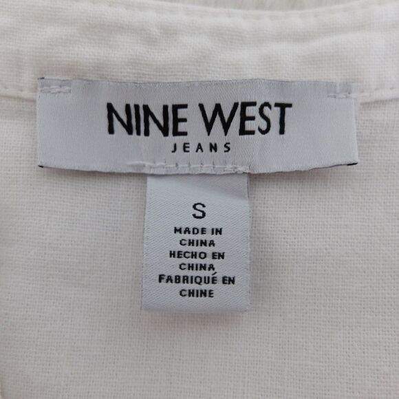 Nine West Jeans White Linen Blend Long Sleeve Button Up Blouse Size Small - Picture 8 of 9